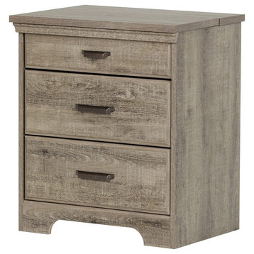 Unique Nightstand, Spacious Storage Drawers and Charging Station, Weathered Oak