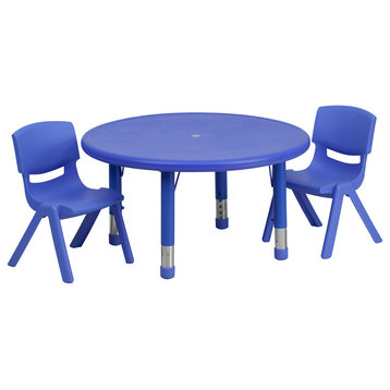 Flash Furniture 33'' Round Adjustable Blue Plastic Activity Table Set