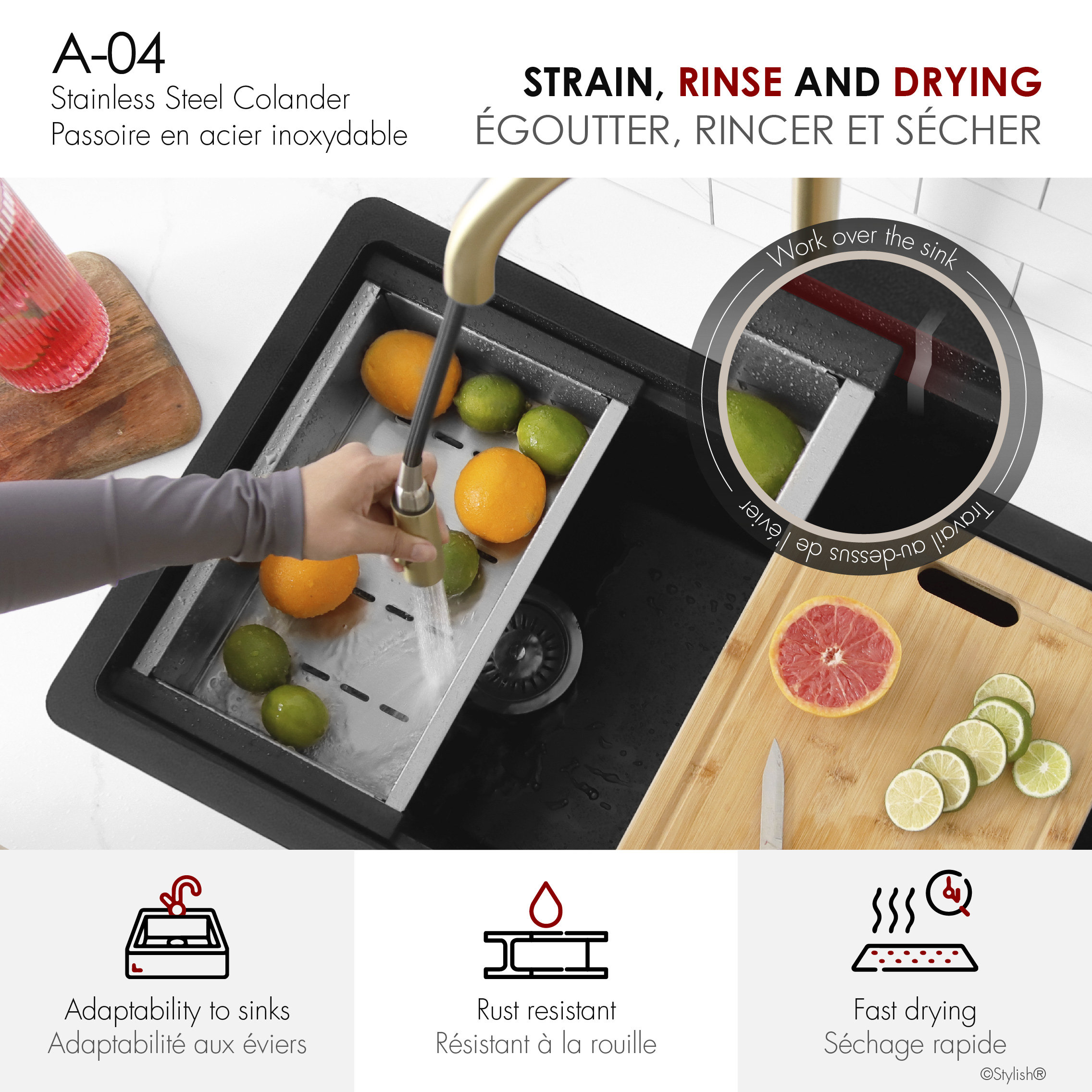 STYLISH 15 3/8 Stainless Steel Workstation Colander