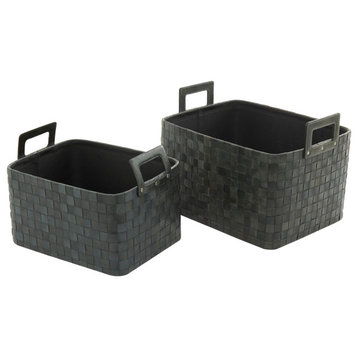 Set of 2 Dark Blue Leather Modern Storage Basket 560922