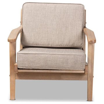 Baxton Studio Sigrid Light Grey Upholstered Antique Oak Finished Wood Armchair