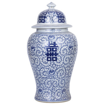 B&W Double Happiness Floral Temple Jar, Large