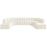 Meridian Furniture - Arc Velvet Upholstered 10-Pc. U-Shaped Modular Sectional, Cream - Give your living room or den the perfect blend of style and versatility with this Arc velvet fabric curved modular Sectional. Part of the Arc modular furniture collection, this Sectional comes upholstered in rich cream velvet fabric and features deep channel tufting that adds a touch of luxury while enhancing comfort and support. A seamless combination of form and function, this chair can be used with other Arc pieces to create a myriad of configurations in your well-curated room.