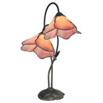 Dale Tiffany - Dale Tiffany TT12146 Poelking - Two Light Table Lamp - Our Poleking series of table lamps is an easy way to add unique color and charm to any room of your home. This 2 light lily lamp features two elegant lily blossoms in light blue art glass. Each of the 5 panels on each shade feature fluid, graceful edges that faithfully recreate 2 delicate lily blossoms. The shades hang from 2 gracefully curved stems flowing from an intricately carved metal base, which is finished dark antique bronze. A perfect choice for a boudoir or powder room, this charming lamp is will provide your family with years of beautiful, reliable lighting.   Shade Included.  Cube: 2.45Poelking Two Light Table Lamp Dark Antique Bronze Hand Rolled Art Glass *UL Approved: YES *Energy Star Qualified: n/a  *ADA Certified: n/a  *Number of Lights: Lamp: 2-*Wattage:25w E12 bulb(s) *Bulb Included:No *Bulb Type:E12 *Finish Type:Dark Antique Bronze