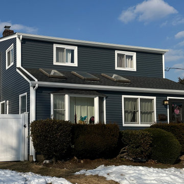 Wantagh Siding - Midnight Blue & Gutters | Alpha Windows & Siding