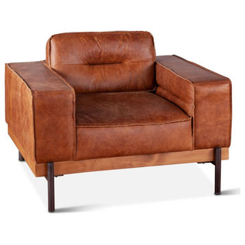 Chiavari Modern Leather Arm Chair in Vintage Cognac