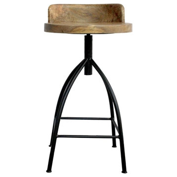Industrial Style Adjustable Swivel Counter Height Stool With Backrest