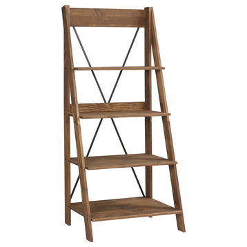 68" Solid Wood Ladder Bookshelf, Brown