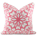 JOYOSOPHY - Medallion Lotus Pink Pillow Case - Inspired by the Chinese Paper Cut art. This Medallion lotus motif is bold and simplistic. Reversible design gives you more ways to mix and match with high and low contrast. With multiple color options to choose from, it is a great accent piece to work with your desired color theme. This 22" square pillow case has hidden zipper closure. Finished with 1/4" cord edge piping gives it a tailor look!