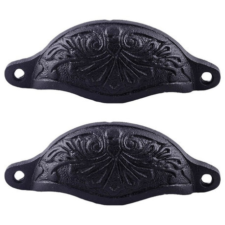 Black Cabinet Cup Bin Pull Wrought Iron 4.5" W x 1.5" H Rust Resistant Pack of 2