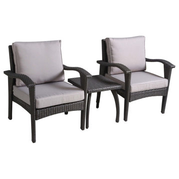 GDF Studio 3-Piece Maui Outdoor Gray Wicker Chat With Cushions Set