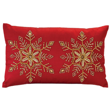 Beaded Snowflake Holiday Pillow 20"L