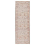 Jaipur Living - Machine Washable Avin Oriental Green and Blue Runner Rug, Blush and Cream, 2'6"x7'6" - The Kindred collection melds the timelessness of vintage designs with modern, livable style. The Avin rug's blush, wine, green and golden, earthy tones ground spaces with luxe appeal and an ornate, classic motif. This low-pile rug is made of soft polyester and features a stunning, Old World-inspired digitally printed design.