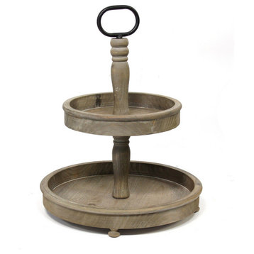 Two-Tier Decorative Wood Stand With Metal Handle