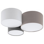 Eglo - Pastore 1 3-Light Flush Mount, Taupe And White And Grey - Add glamour to any ceiling with the Pastore 1 ceiling light by Eglo. Adorened with 3 fabric drum shades in taupe, white and grey clustered together