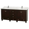Wyndham Collection 72" Acclaim Espresso Double Vanity With White Porcelain Sink