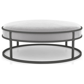 Contemporary Ottoman, Open Metal Base & Soft Round Polyester Cushion, Gray