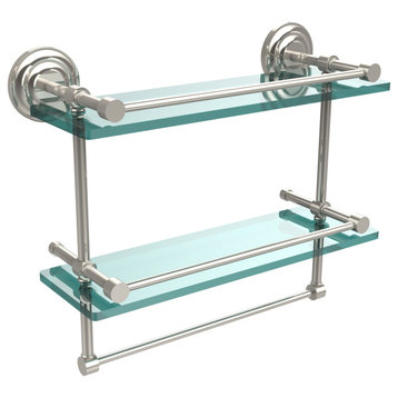 16" Gallery Double Glass Shelf with Towel Bar, Polished Nickel