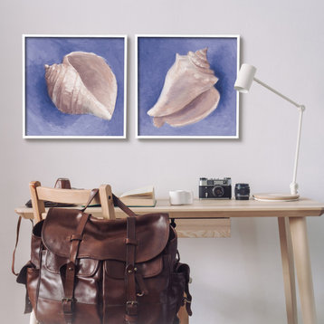 Simple Classic Seashell Conch Still Life Painting, 2pc, each 24 x 24