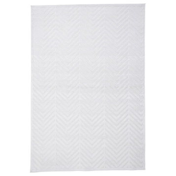 Weave & Wander Qazi Lustrous Textured Chevron Rug, White, 7'6"x10'6"