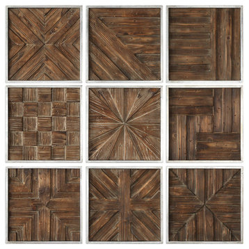 Uttermost Bryndle Rustic Wooden Squares Wall Art, Set of 9