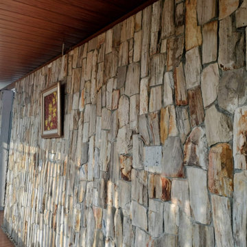 D'Sawah Interior Rustic Design With Petrified Wood Set Of Tiles And Lenghty Dini
