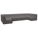 Meridian Furniture - Relax Velvet Upholstered 7-Piece U-Shaped Modular Sectional, Grey - Bolster a contemporary vibe in your living room with this Relax grey modular sectional. Soft grey velvet upholstery offers delicate comfort, making this sectional cozy for anyone who sits in it. Biscuit tufting gives this sectional texture and a modern style, adding extra comfort and elegance to your living space. It's modular design allows you to create infinite configurations, making it a versatile piece to add to your home. A latch underneath the sectional makes it easy to attach to other pieces.