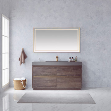 Huesca Bath Vanity in North Carolina Oak, 60", With Mirror
