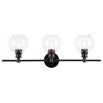 Living District 3-Light Black and Clear Glass Wall Sconce