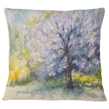 Blooming Cherry Tree Watercolor Floral Throw Pillow, 16"x16"