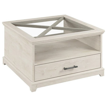 Bush Lennox Engineered Wood Coffee Table with Storage in Linen White Oak