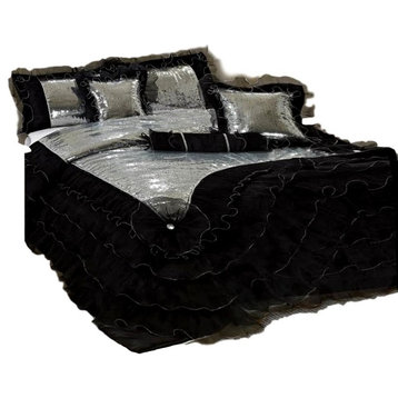 Tache 6-Piece Black/Silver Sequin Bedding Set, Queen