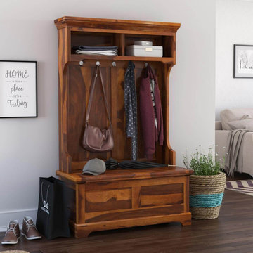 Owensville Rustic Solid Wood Entryway Hall Tree Bench with Storage