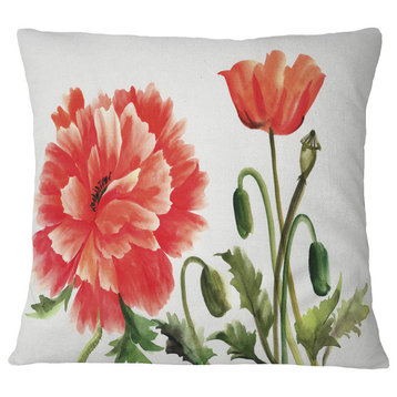 Red Poppies Abstract Watercolor Throw Pillow, 16"x16"