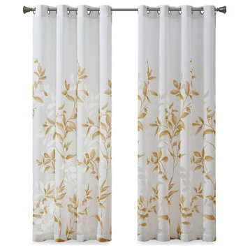 Madison Park Cecily Floral Burnout Window Panel, Yellow