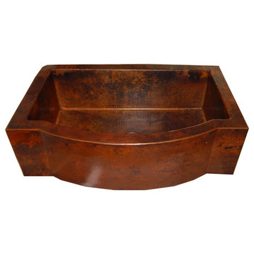 Apron Front Farmhouse Kitchen Single Bowl Mexican Hand Hammered Copper Sink