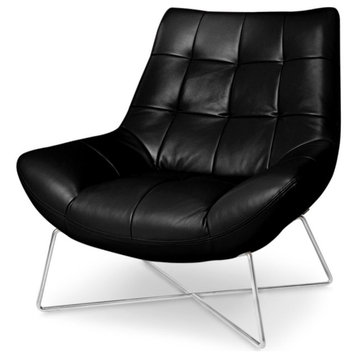 Medici Tufted Leather Modern Accent Chair - Black