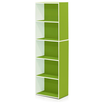 Furinno 11055 5-Tier Reversible Color Open Shelf Bookcase, White/Green
