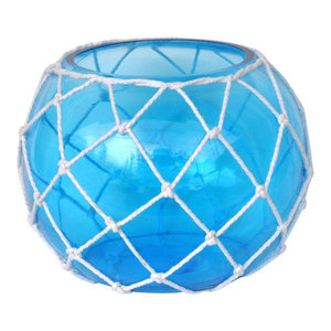 Clear Japanese Glass Fishing Float Bowl With Decorative Brown Fish