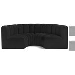 Meridian Furniture - Arc Boucle Fabric Upholstered 4-Pc. Inward Curved Modular Sectional, Black - Give your living room or den the perfect blend of style and versatility with this Arc boucle fabric curved modular Sectional. Part of the Arc modular furniture collection, this Sectional comes upholstered in rich black boucle fabric and features deep channel tufting that adds a touch of luxury while enhancing comfort and support. A seamless combination of form and function, this chair can be used with other Arc pieces to create a myriad of configurations in your well-curated room.