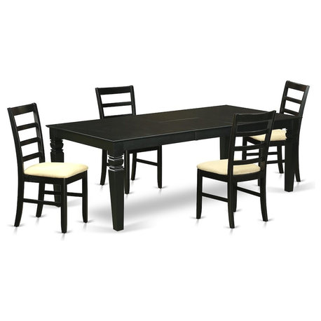 5-Piece Kitchen Table Set With a Dining Table and 4 Microfiber Chairs, Black