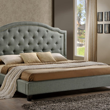 Brentwood Tufted Upholstered Platform Bed in Grey Fabric