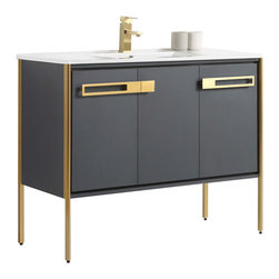 Fine Fixtures - Oakville Bath Vanity, Ceramic Sink, Onix Grey, 42 Inch, Satin Brass Hardware - Bathroom Vanities And Sink Consoles