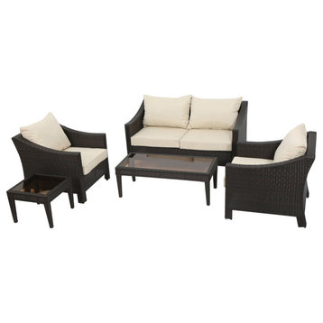 GDF Studio 5-Piece Alfarin Outdoor Wicker Chat with Cushions Set