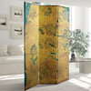 3 Panels Room Divider, Stretched Canvas With Unique Blossom Painting, Gold