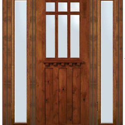 Prehung Sidelites Door 96 Alder Craftsman 3 Panel 6 Lite TDL Glass - Front Doors