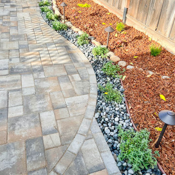 3D Design and Install of Pavers with Outdoor Lighting, Mulch, Shrubs, Rocks