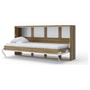 Contempo Horizontal Wall Bed, European Twin Size with a cabinet on top, Oak