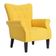 50 Most Por Yellow Armchairs And Accent Chairs For 2019 Houzz Belleze High Wingback Linen Armchair Citrine Yellow Armchairs And Accent Chairs