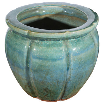 Speckled Green Ribbed Round Planter